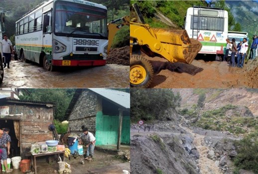 हिमाचल : भारी बारिश से भारी नुकसान, दलदल में फंसी एचआरटीसी बस